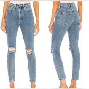 NWT We Wore What The Danielle Button High Rise Fly Skinny Distressed Denim Jeans